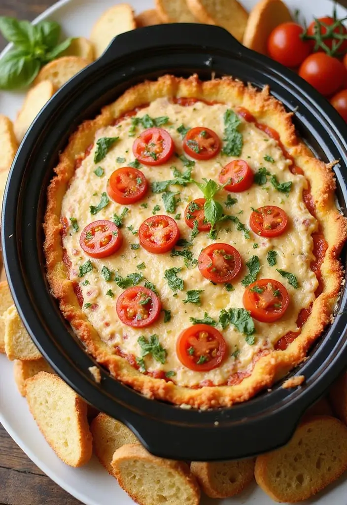 25 Creamy and Cheesy Crockpot Pizza Dip Recipes 126 25 Creamy and Cheesy Crockpot Pizza Dip Recipes - 20. Creamy Tomato Basil Pizza Dip