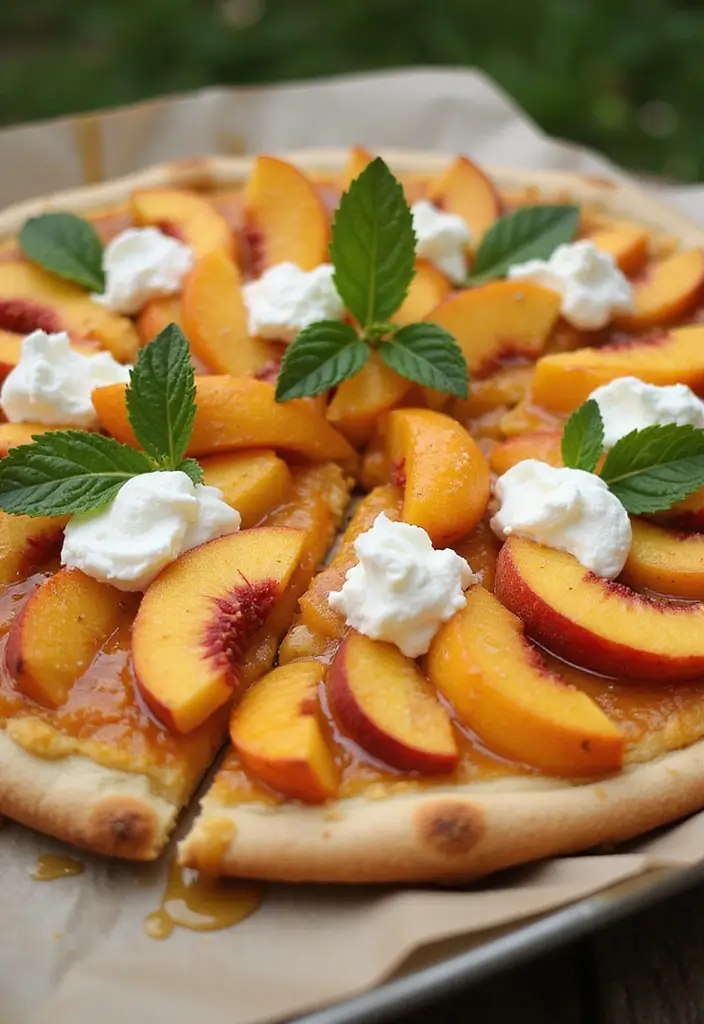 25 Outdoor Pizza Oven Dessert Recipes for Sweet Endings 22 25 Outdoor Pizza Oven Dessert Recipes for Sweet Endings 4. Peach and Cream Cheese Pizza