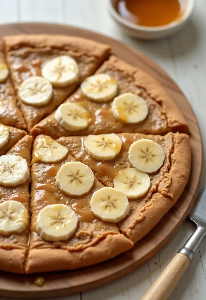 25 Pizza Dough Dessert Recipes That Are Surprisingly Good - 23. Peanut Butter Banana Dessert Pizza