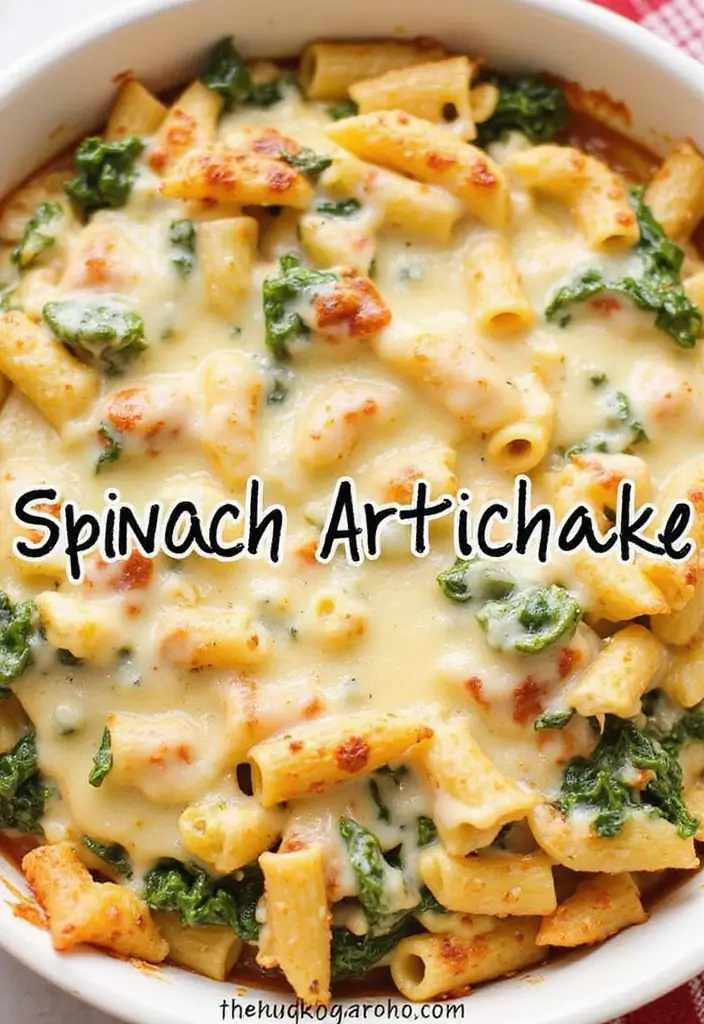 25 Pizza Pasta Bake Recipes That Combine Two Favorites 113 25 Pizza Pasta Bake Recipes That Combine Two Favorites - 17. Spinach Artichoke Pizza Pasta Bake