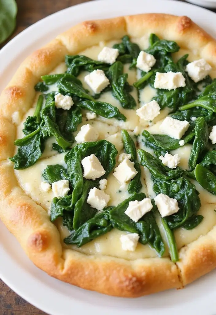25 Pizza Pizzazz Recipe Ideas That Are Quick and Creative 8 25 Pizza Pizzazz Recipe Ideas That Are Quick and Creative - 2. Spinach and Feta White Sauce Pizza