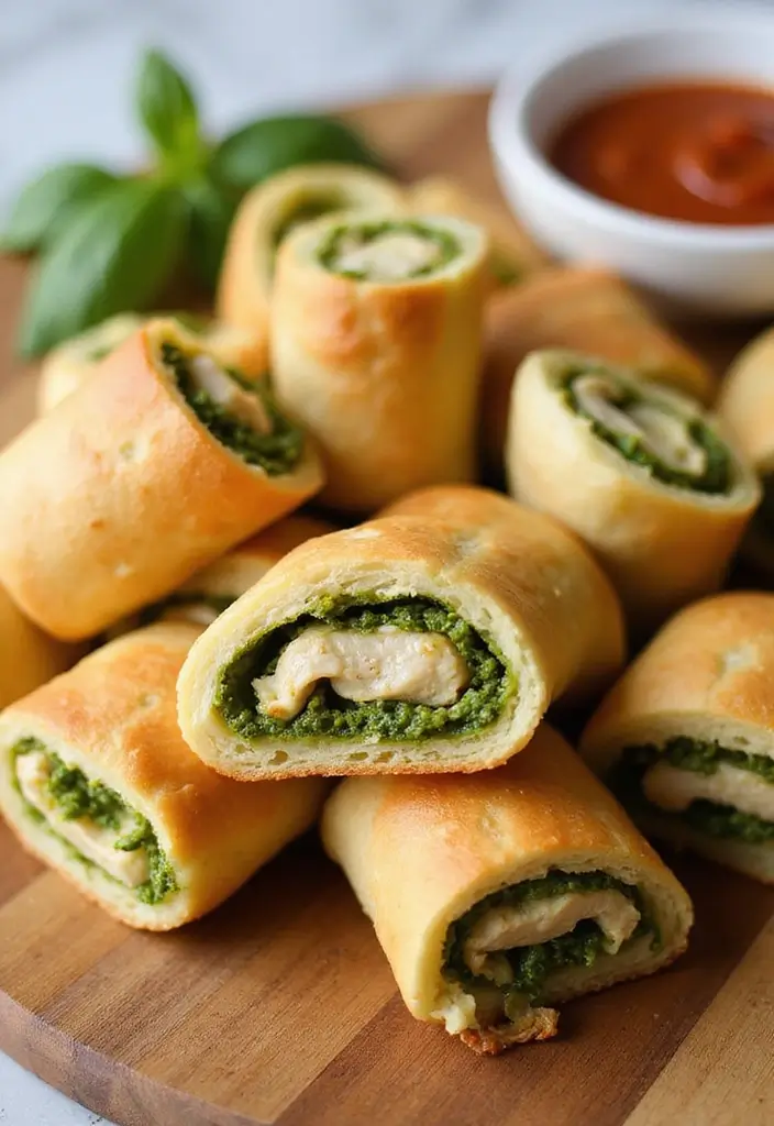 26 Pillsbury Pizza Crust Appetizer Recipes That Are Crowd-Pleasers 111 26 Pillsbury Pizza Crust Appetizer Recipes That Are Crowd-Pleasers - 17. Pesto Chicken Pizza Rolls