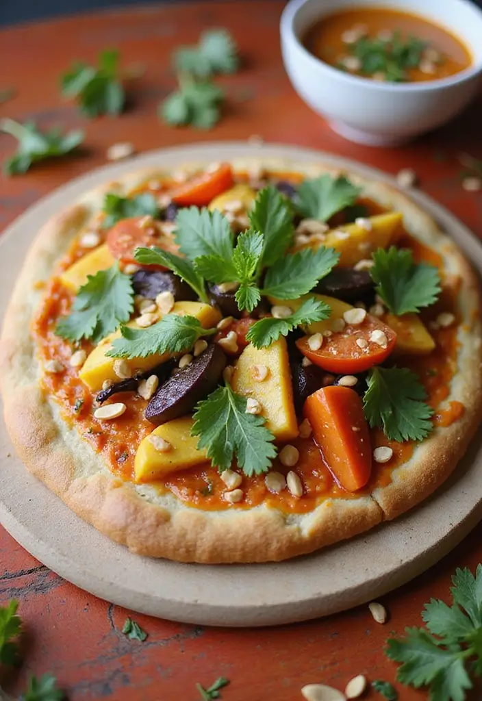 27 Colorful Homemade Pizza Recipes That Look as Good as They Taste - 18. Thai Peanut Sauce Pizza