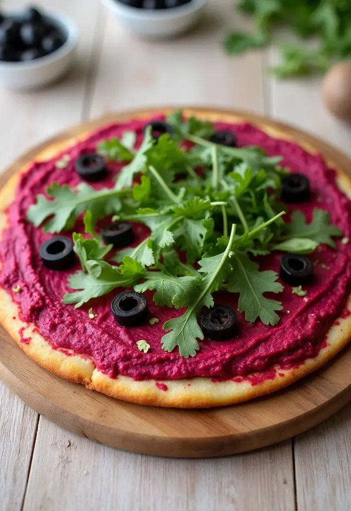 27 Colorful Homemade Pizza Recipes That Look as Good as They Taste - 5. Beetroot Hummus Pizza