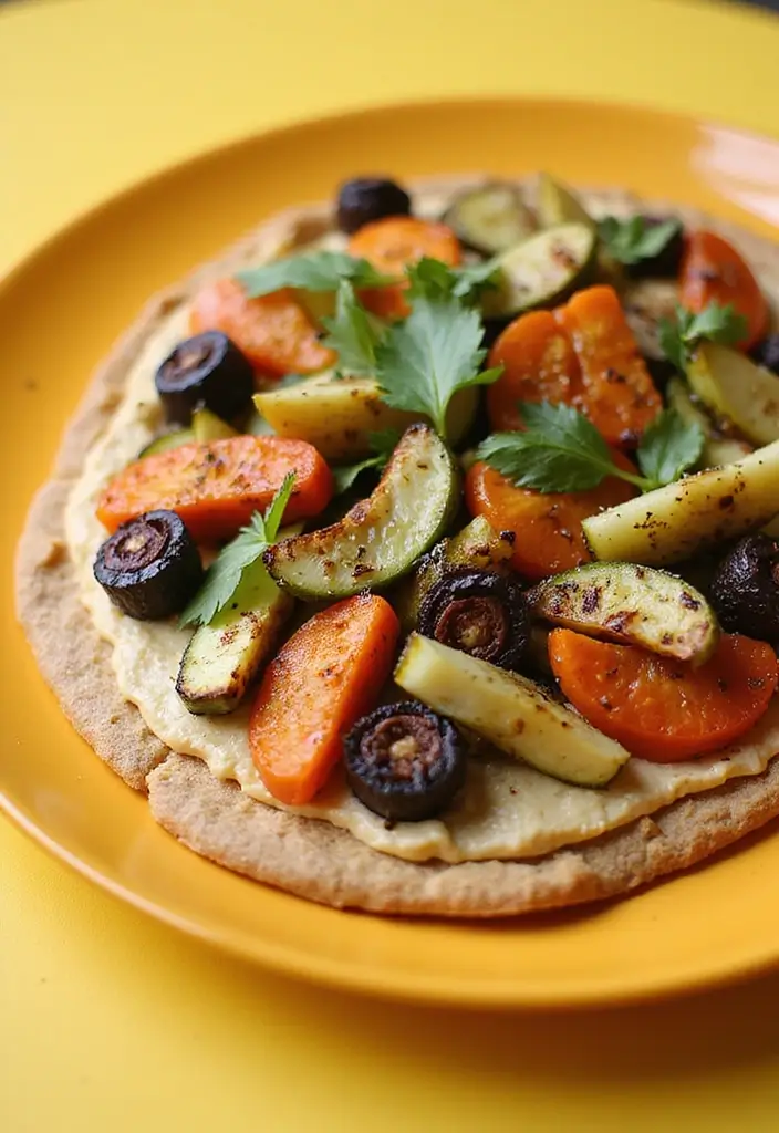 28 Mediterranean Flatbread Pizza Recipes That Feel Light and Fresh 22 28 Mediterranean Flatbread Pizza Recipes That Feel Light and Fresh - 4. Hummus and Roasted Vegetable Flatbread