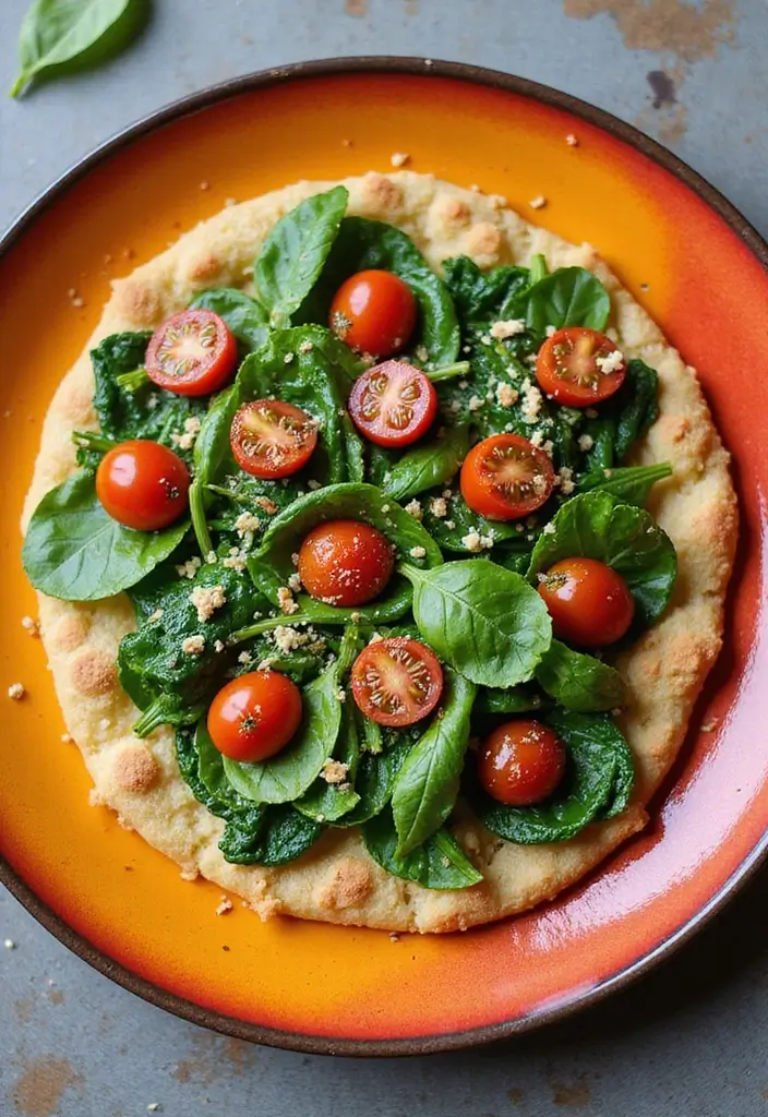 29 Vegan Flatbread Pizza Recipes That Everyone Can Enjoy 18 29 Vegan Flatbread Pizza Recipes That Everyone Can Enjoy - 4. Spinach and Tomato Flatbread Pizza