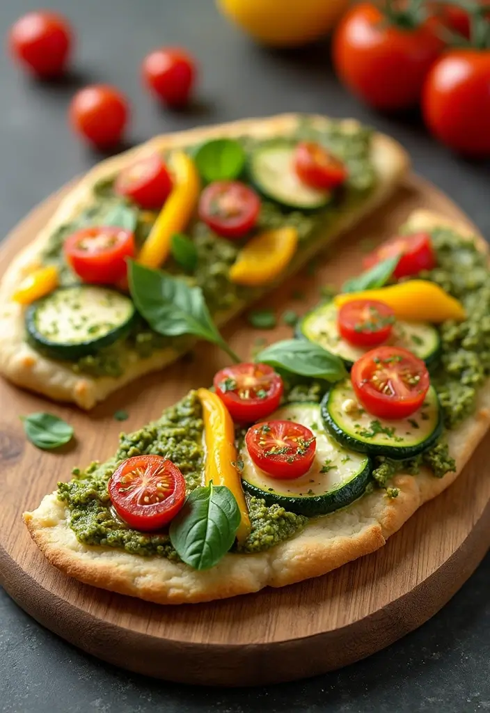 29 Vegan Flatbread Pizza Recipes That Everyone Can Enjoy 25 29 Vegan Flatbread Pizza Recipes That Everyone Can Enjoy - 5. Pesto Veggie Flatbread Pizza