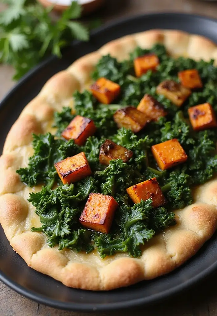 29 Vegan Flatbread Pizza Recipes That Everyone Can Enjoy 32 29 Vegan Flatbread Pizza Recipes That Everyone Can Enjoy - 6. Sweet Potato and Kale Flatbread Pizza