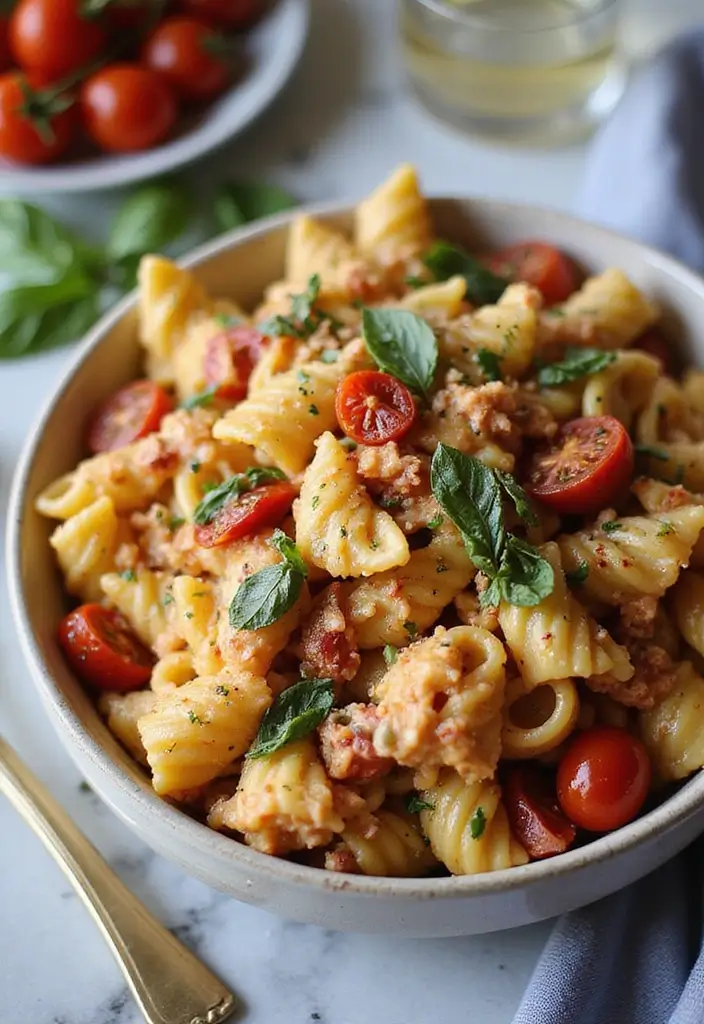 30 Pizza Pasta Salad Recipes for Summer Gatherings 159 30 Pizza Pasta Salad Recipes for Summer Gatherings - 25. Creamy Sun-Dried Tomato Pizza Pasta Salad