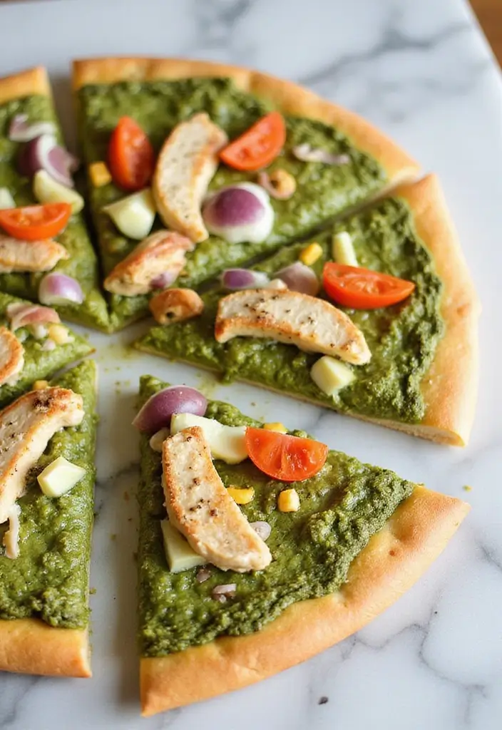 30 Recipes Using Premade Pizza Crust for Quick Homemade Dinners 22 30 Recipes Using Premade Pizza Crust for Quick Homemade Dinners - 4. Pesto Chicken Pizza